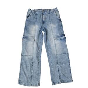 Madden NYC Jeans Womens 2XL Blue Light Wash Cargo Pockets Skater Grunge Punk Y2K